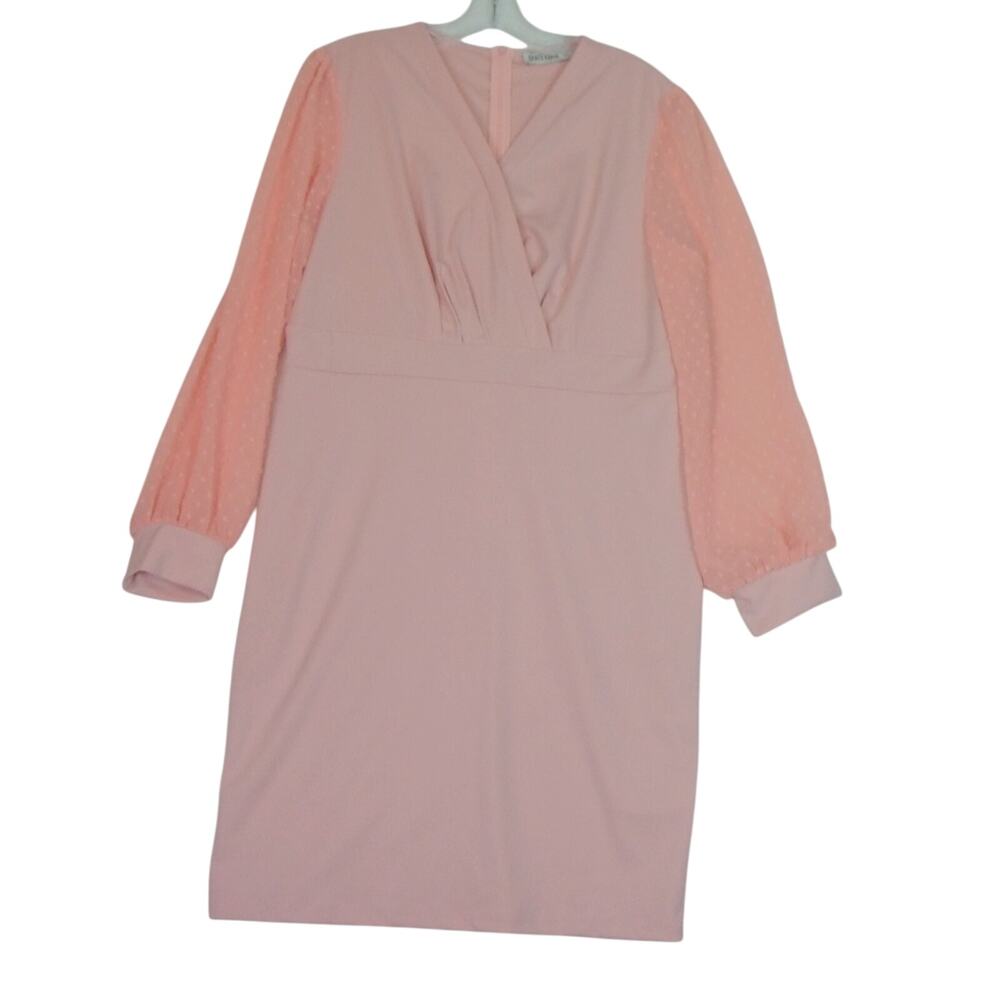 Grace Karin Women's Bodycon‎ Dress Swiss Dot Long Sleeve Pink Size XL